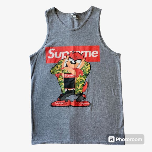 Vintage Taz Tasmanian Devil Camo Supreme Tank Top Muscle T-Shirt Size Small Gray - Picture 1 of 15